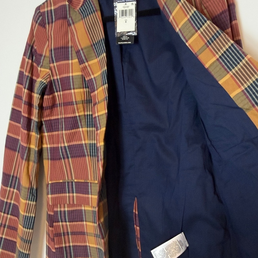 NWT Lauren Ralph Lauren Cotton Madras Blazer - Picture 10 of 11